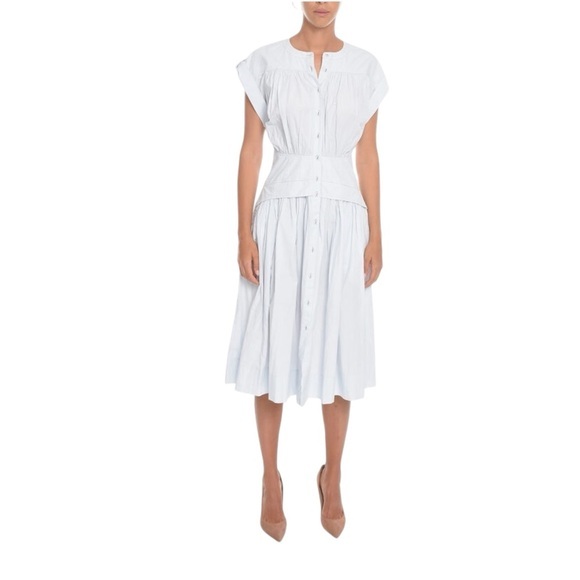 Ulla Johnson Cotton Midi Dress Short Turn Up Sleeves In Light Blue